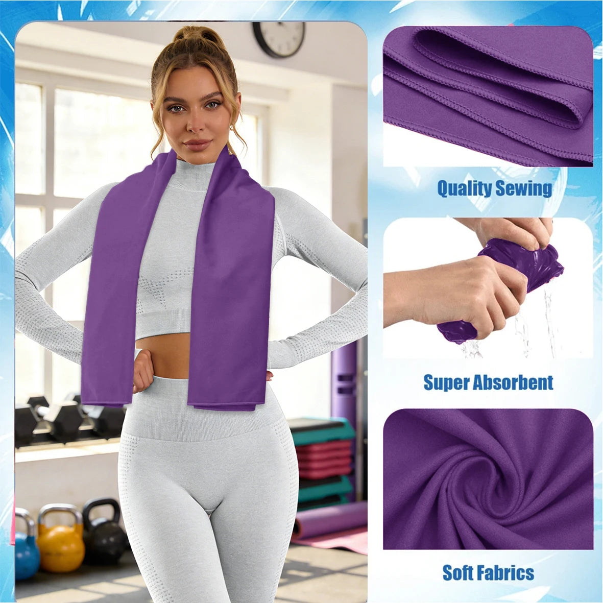 Microfiber Workout Towels For GYM Sweat Quick Dry Sports Towel for Yoga, Running, Camping, Beach, Swimming Pool& More