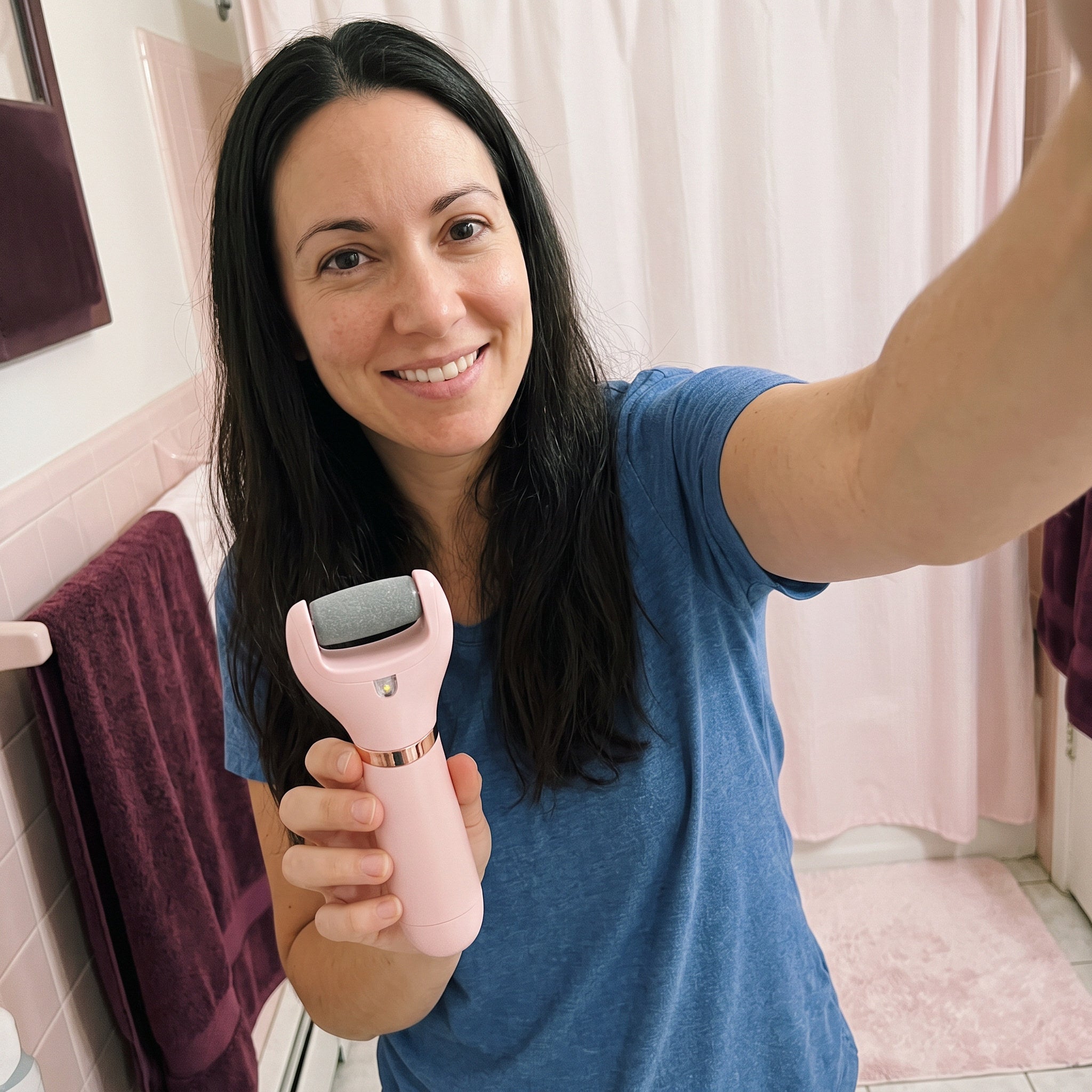 Woman Holding Bare Sunday In A Bathroom Selfie